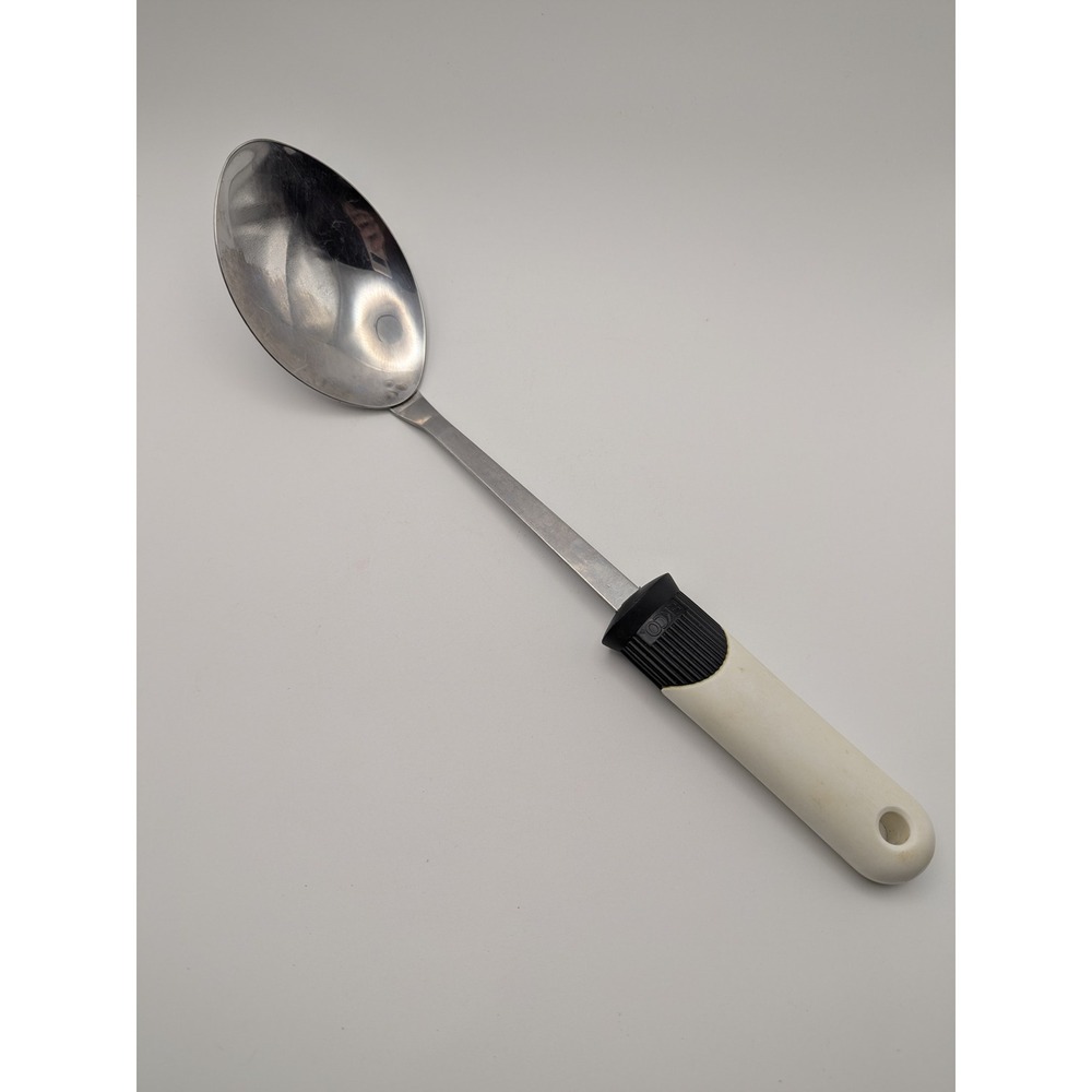 Vintage EKCO Serving Spoon Stainless Steel White Black Plastic Handle Utility‎